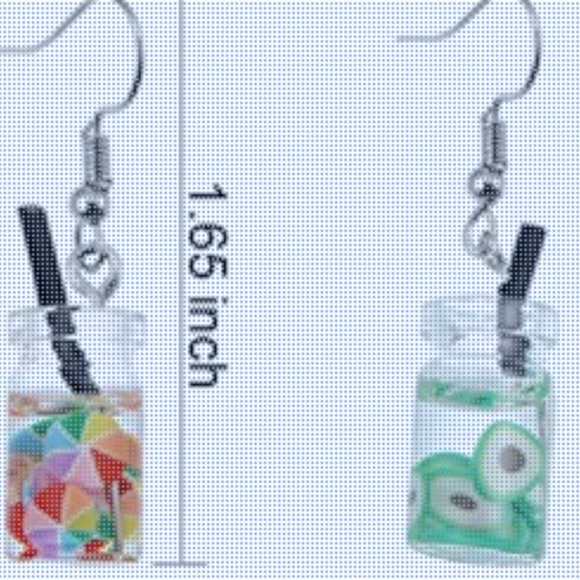 Blue drink with lemon slices Dangle Earrings - Picture 2 of 9